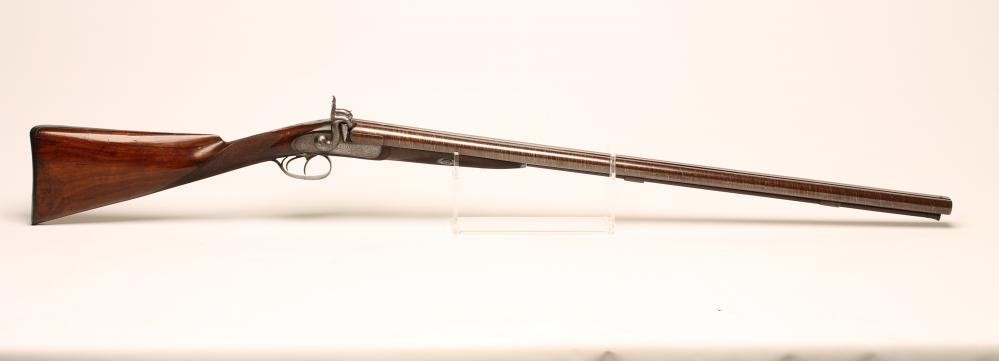 A PERCUSSION DOUBLE BARRELLED SPORTING GUN Image