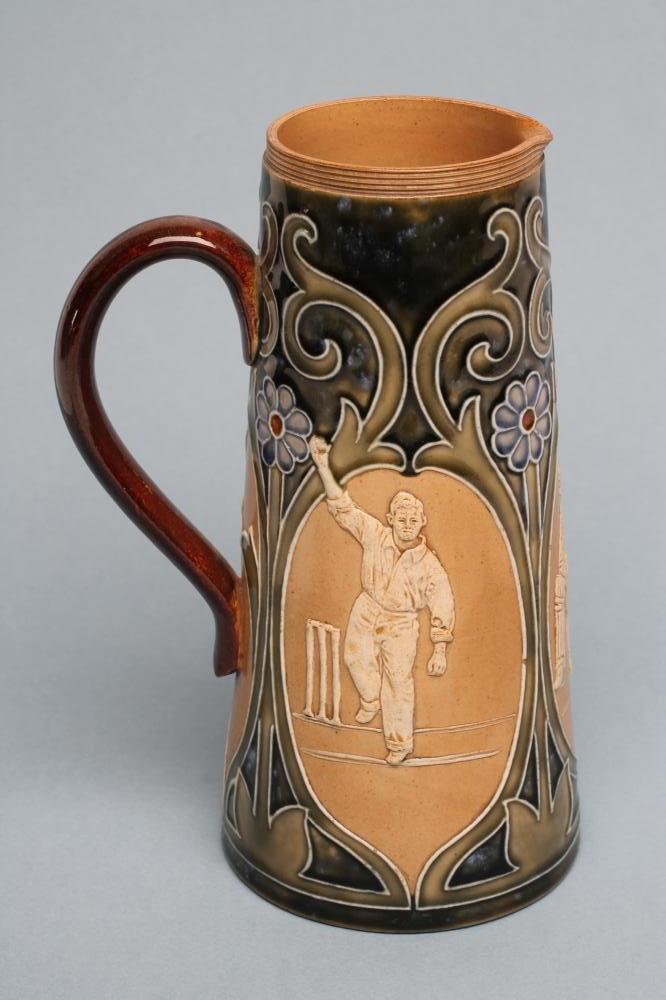 OF CRICKETING INTEREST - A Doulton Lambeth stoneware jug of tapering cylindrical form Image