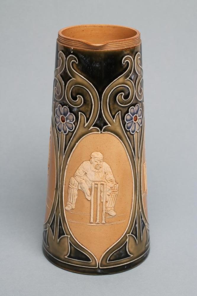 OF CRICKETING INTEREST - A Doulton Lambeth stoneware jug of tapering cylindrical form Image
