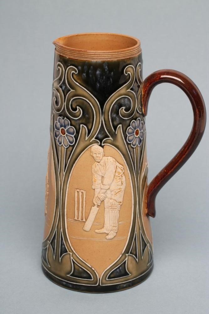 OF CRICKETING INTEREST - A Doulton Lambeth stoneware jug of tapering cylindrical form Image