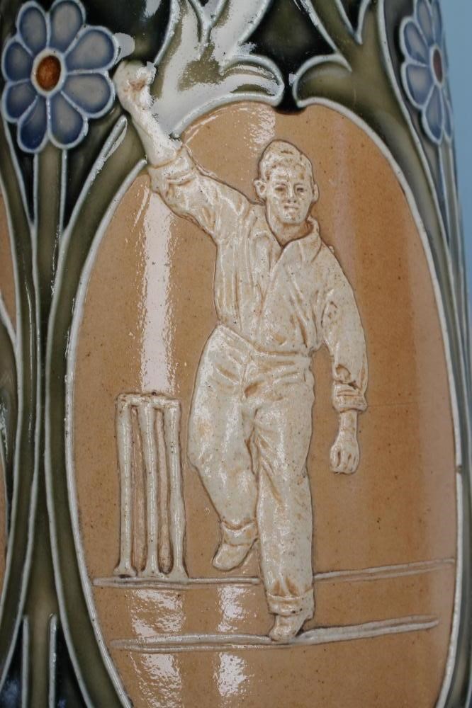 OF CRICKETING INTEREST - A Doulton Lambeth stoneware jug of tapering cylindrical form Image