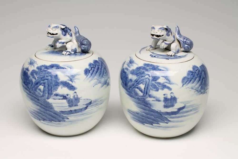 A PAIR OF HIRADO PORCELAIN JARS AND COVERS of globular form Image