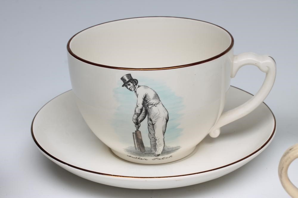 OF CRICKETING INTEREST - A Victorian pottery mug printed in puce Image