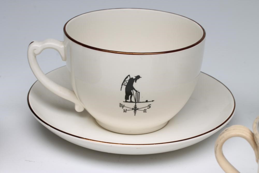 OF CRICKETING INTEREST - A Victorian pottery mug printed in puce Image