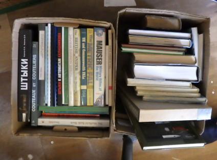 ARMS AND ARMOUR - two boxes of mixed militaria including inscribed copies (From the Library of Roger Image