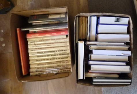 ARMS AND ARMOUR - two boxes of mixed militaria including inscribed copies (From the Library of Roger Image