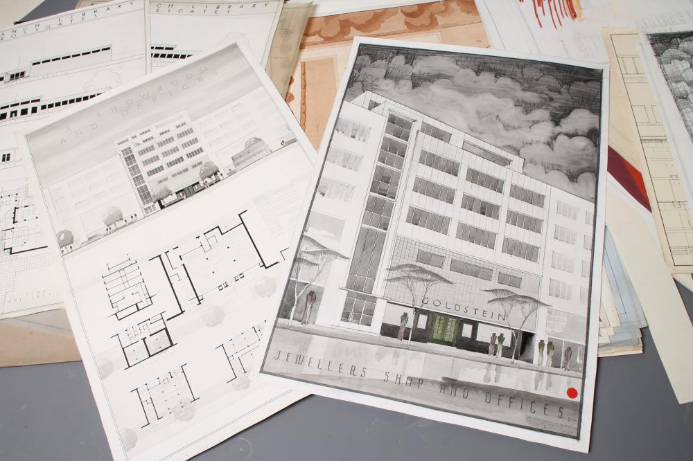 TWO LARGE PORTFOLIOS OF ARCHITECTURAL DRAWINGS by the artist T. Hughes Lodge Image