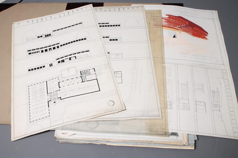TWO LARGE PORTFOLIOS OF ARCHITECTURAL DRAWINGS by the artist T. Hughes Lodge Image