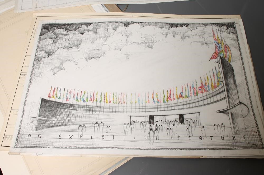 TWO LARGE PORTFOLIOS OF ARCHITECTURAL DRAWINGS by the artist T. Hughes Lodge Image
