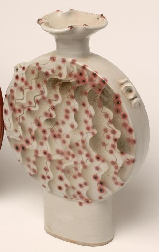 MICHAEL COLE (Contemporary) -  A studio stoneware tenmoko glazed charger of plain ribbed circular Image