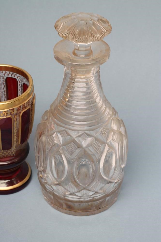 A PAIR OF GEORGIAN ANGLO-IRISH TYPE GLASS DECANTERS with mushroom stoppers Image