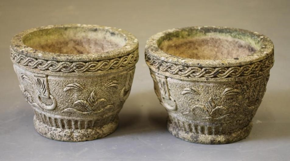A PAIR OF COMPOSITION STONE JARDINIERES Image