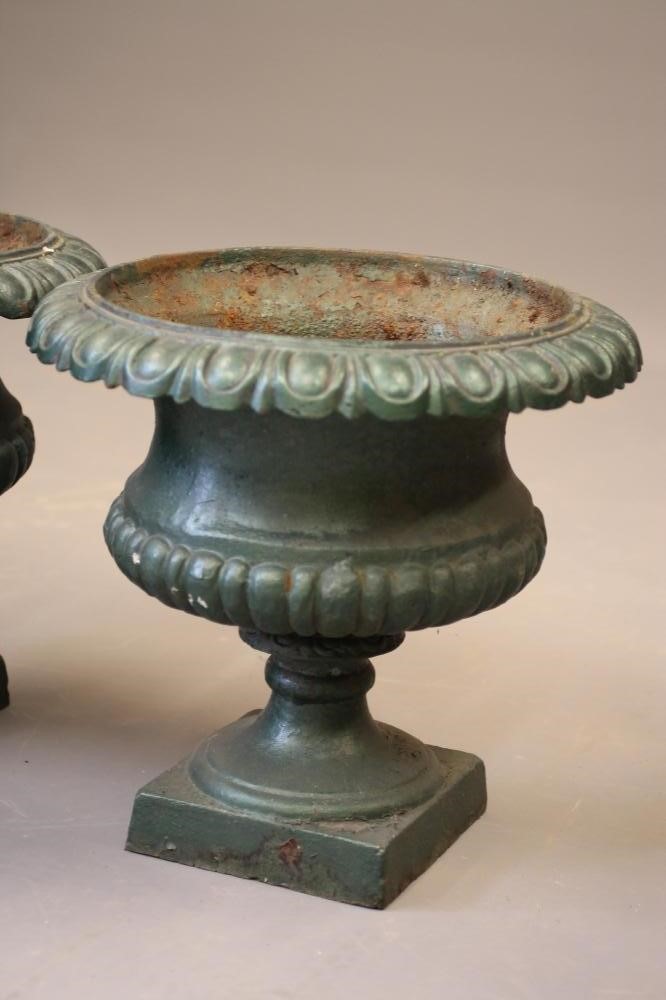 A PAIR OF CAST IRON URNS of half fluted campana form with deeply moulded ovolu rim Image
