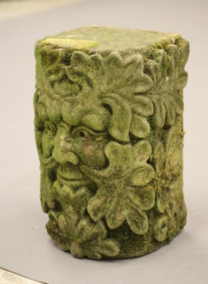 A CARVED SANDSTONE "GREEN MAN" MASK of demi lune form as an architectural support Image