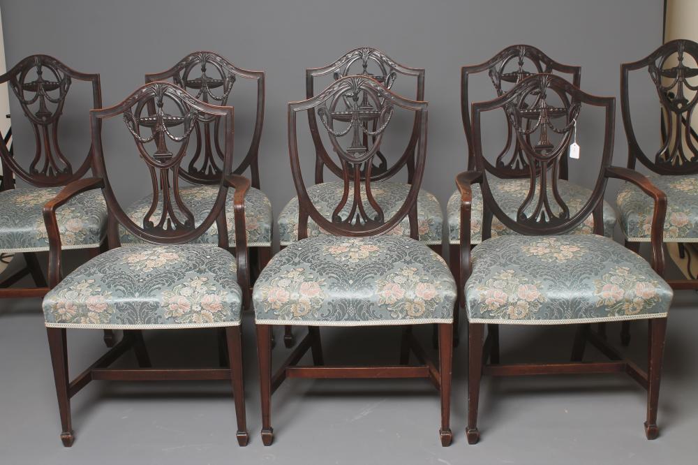A SET OF EIGHT MAHOGANY DINING CHAIRS of Georgian design including two elbow chairs Image