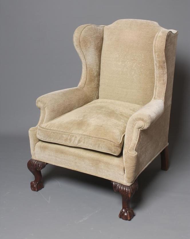 A MAHOGANY FRAMED WING ARMCHAIR of Georgian design Image