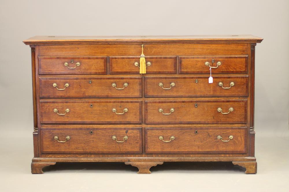 A GEORGIAN OAK AND MAHOGANY BANDED LANCASHIRE DRESSER Image