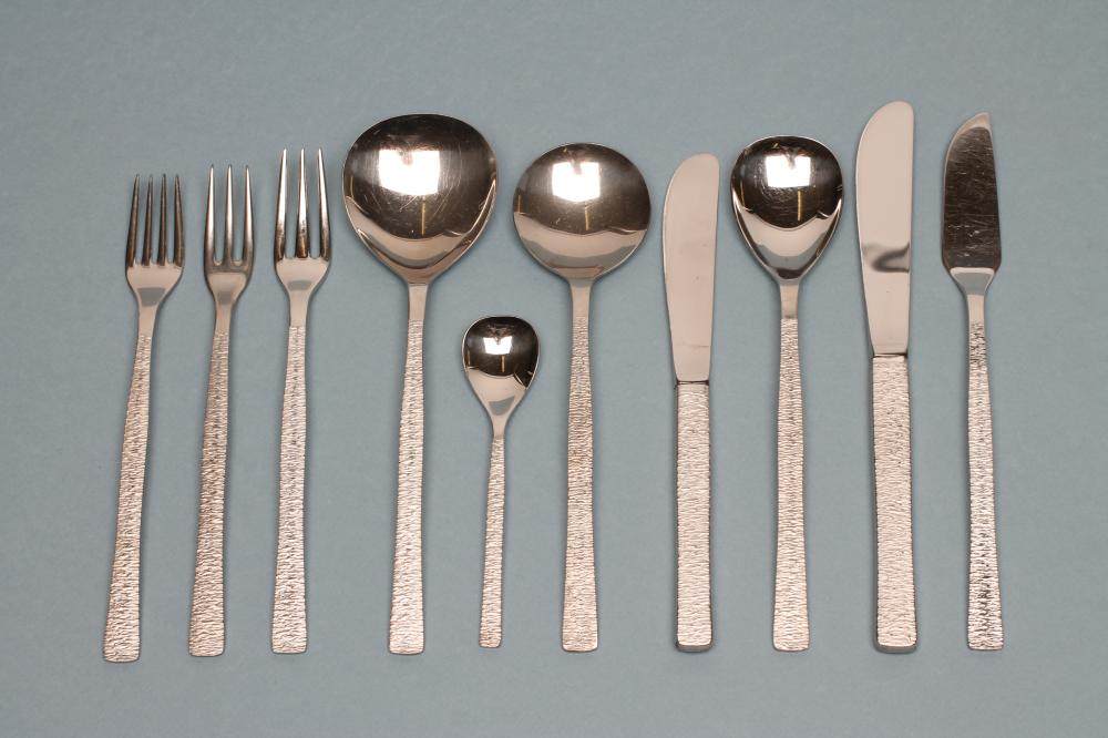 GERALD BENNEY FOR VINERS - a "Studio" pattern stainless steel table service for ten place settings Image