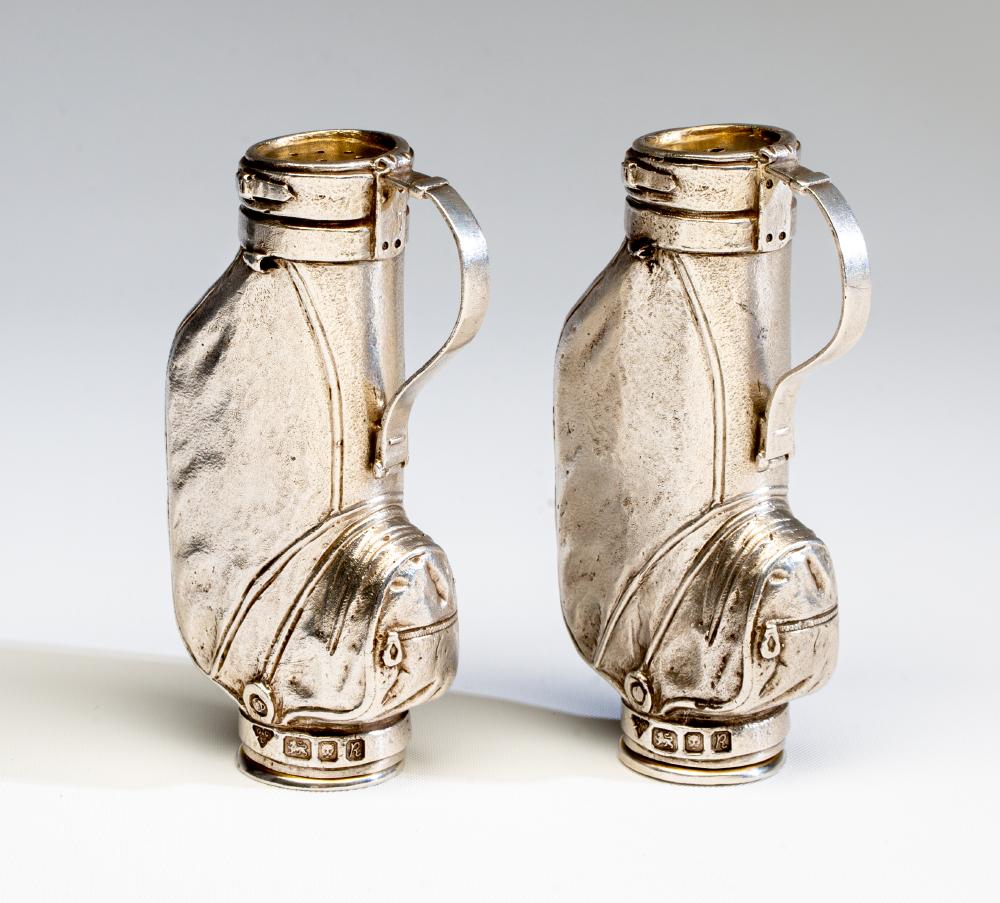 OF GOLFING INTEREST - A SILVER NOVELTY SALT SHAKER AND PEPPERETTE Image