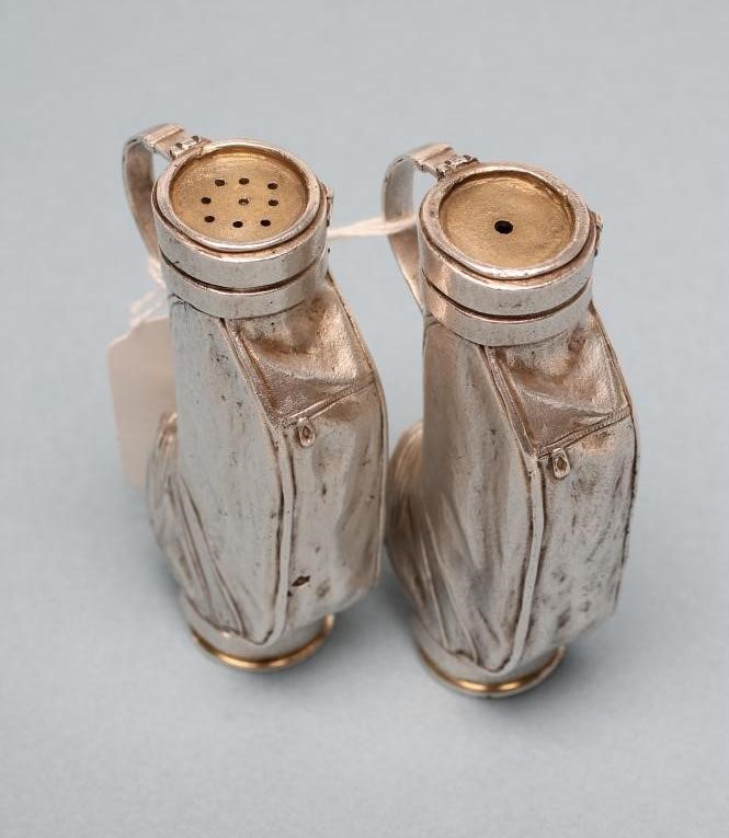 OF GOLFING INTEREST - A SILVER NOVELTY SALT SHAKER AND PEPPERETTE Image
