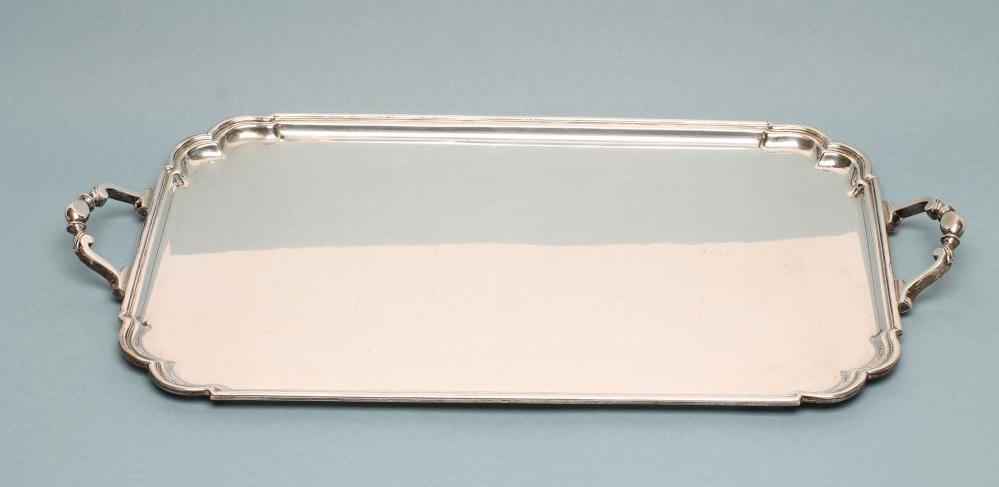 AN ART DECO SILVER TWO HANDLED TEA TRAY Image