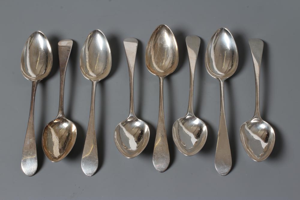 A SET OF EIGHT GEORGE III CELTIC POINT PATTERN SCOTTISH TABLESPOONS, by James Douglas, Edinburgh Image