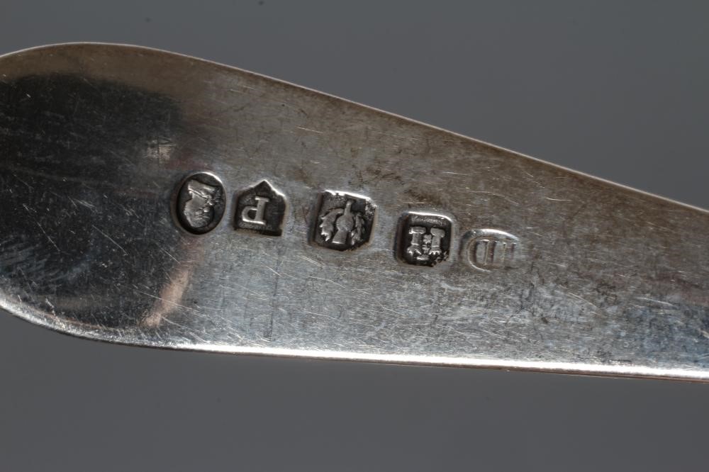 A SET OF EIGHT GEORGE III CELTIC POINT PATTERN SCOTTISH TABLESPOONS, by James Douglas, Edinburgh Image