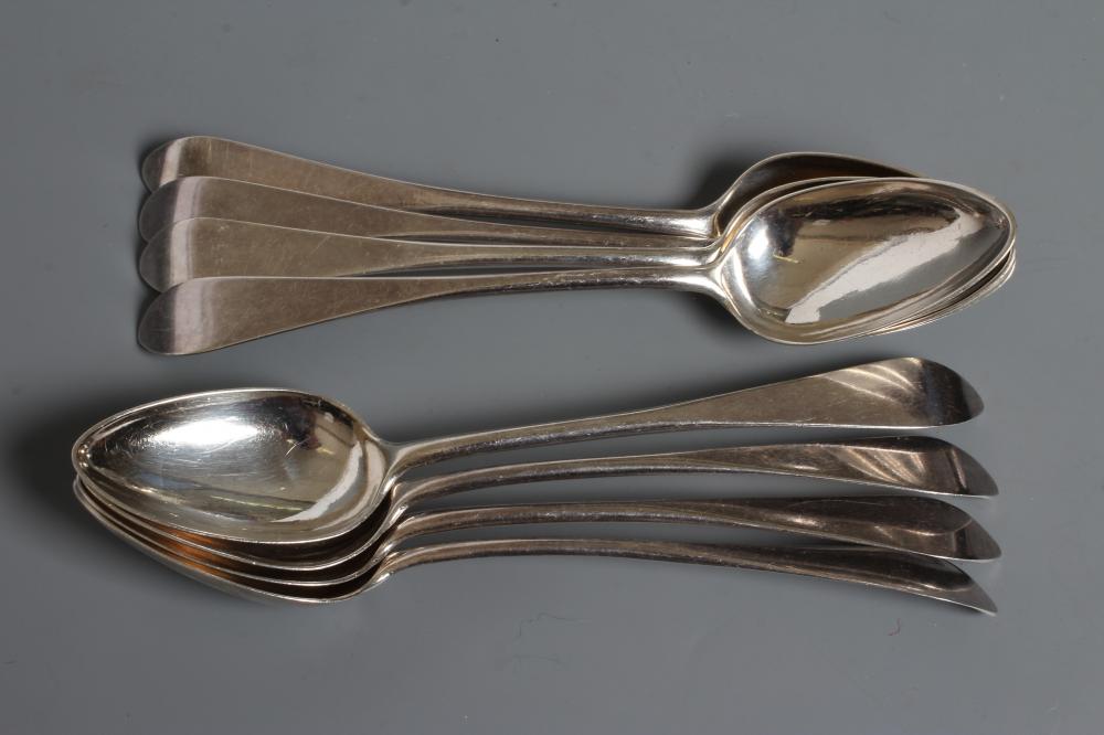 A SET OF EIGHT GEORGE III CELTIC POINT PATTERN SCOTTISH SILVER DESSERT SPOONS, by James Hewitt, Image