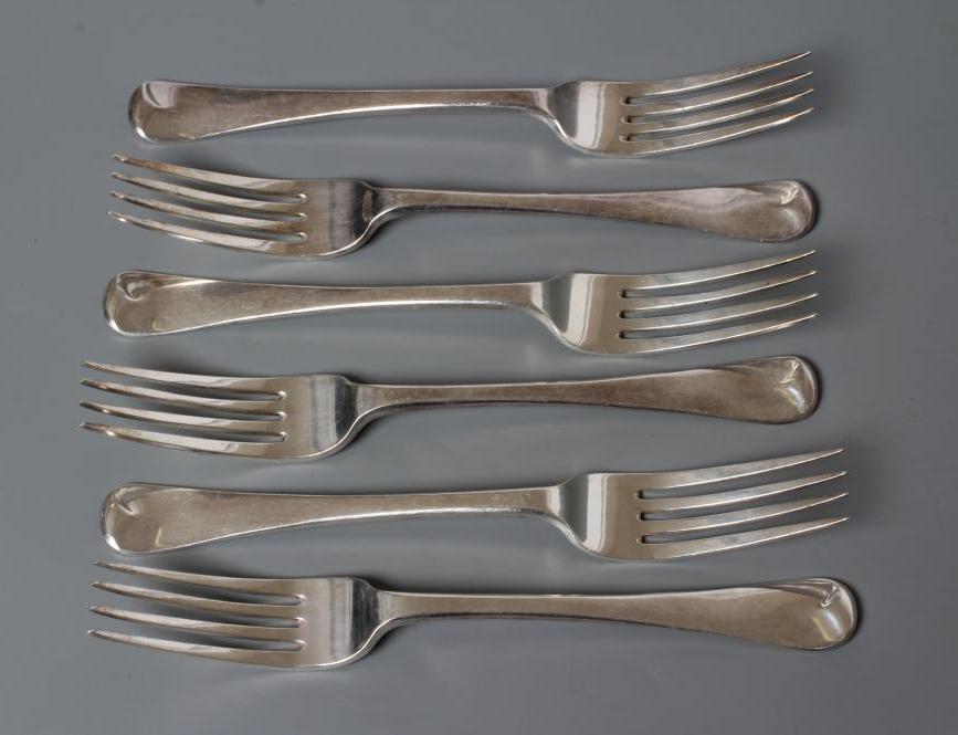 A SET OF SIX VICTORIAN OLD ENGLISH PATTERN SILVER DESSERT FORKS, by Reid & Sons, Newcastle 1879, Image