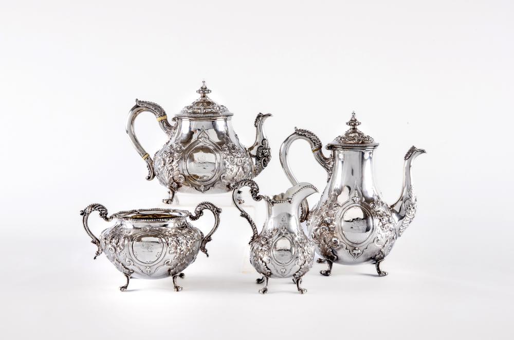 A MID VICTORIAN SILVER FOUR PIECE TEA AND COFFEE SERVICE Image