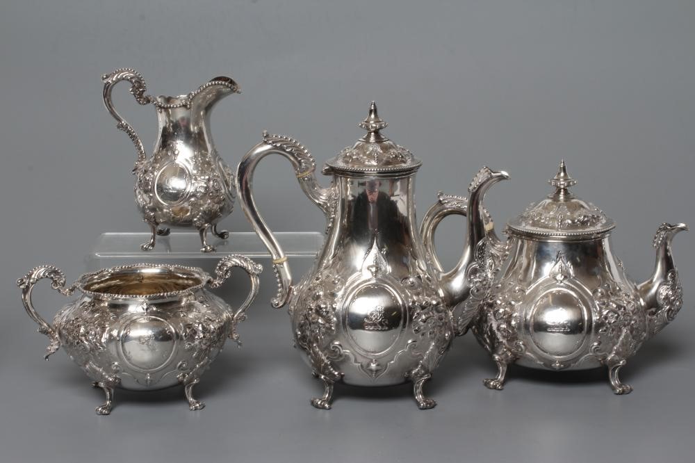 A MID VICTORIAN SILVER FOUR PIECE TEA AND COFFEE SERVICE Image