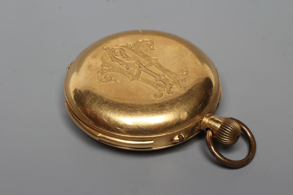 AN EDWARDIAN TOP WIND HUNTER POCKET WATCH stamped 18K Image