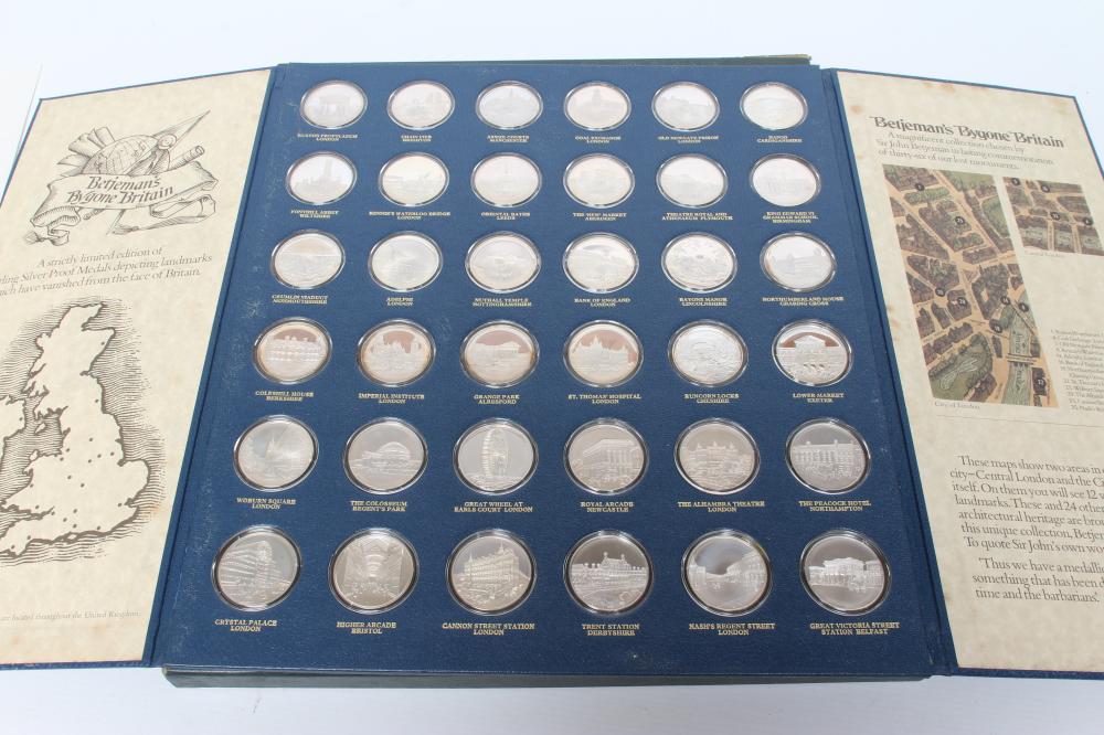 BETJEMAN'S BYGONE BRITAIN, limited editon silver medallion set, comprising 36 silver medallions kept Image