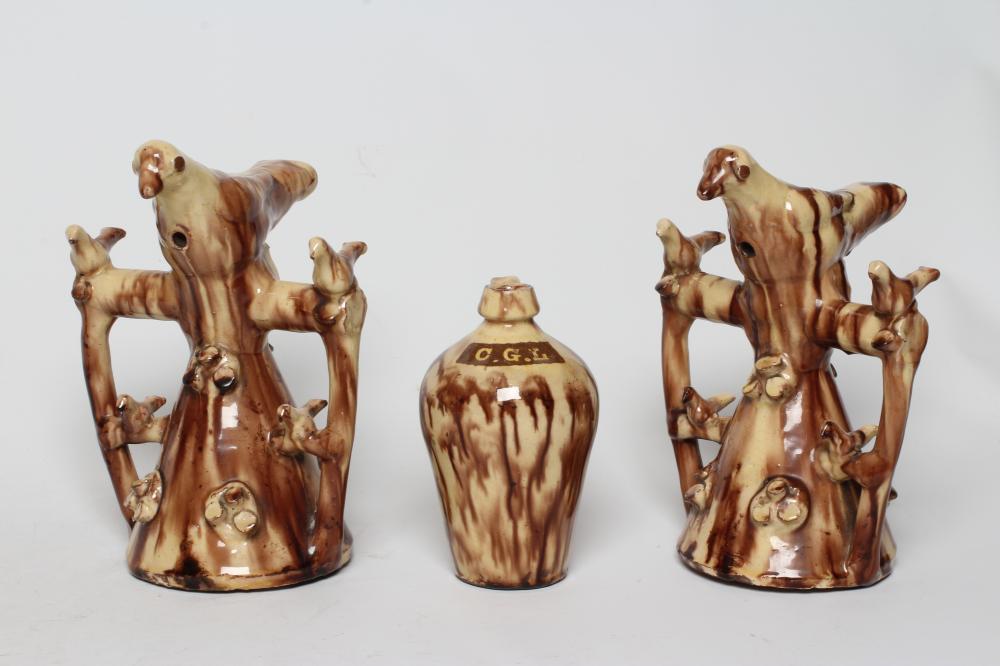 A LARGE PAIR OF HALIFAX SLIPWARE BIRD WHISTLES Image
