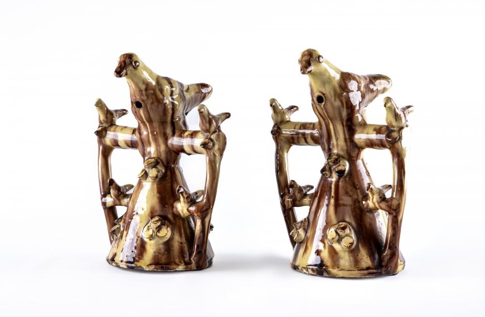 A LARGE PAIR OF HALIFAX SLIPWARE BIRD WHISTLES Image