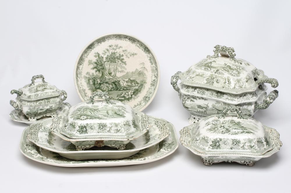 AN EARLY VICTORIAN COPELAND & GARRETT EARTHENWARE AESOP'S FABLES PATTERN PART SERVICE Image