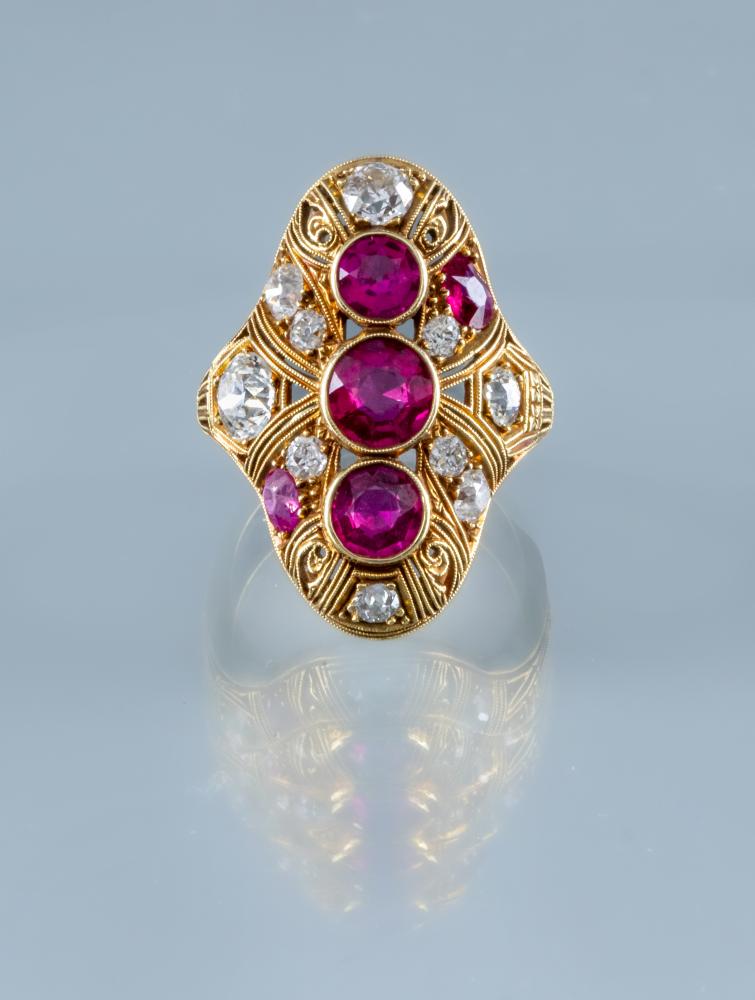 A RUBY AND DIAMOND COCKTAIL RING Image