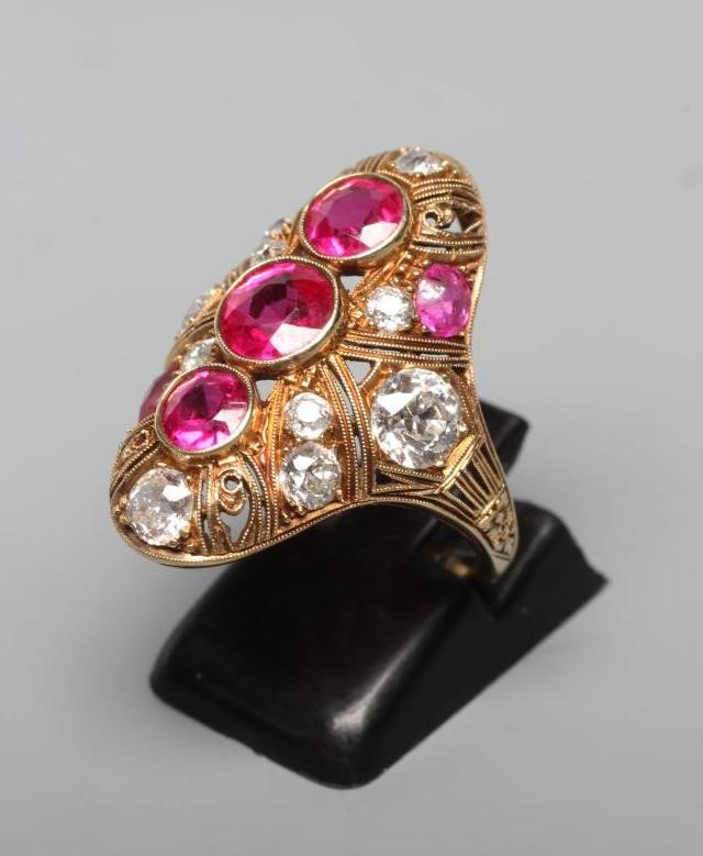 A RUBY AND DIAMOND COCKTAIL RING Image