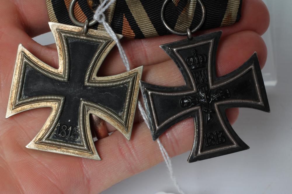 TWO GERMAN IRON CROSSES, 1914 and 1939, both on the same mount (Est. plus 24% premium inc. VAT) Image