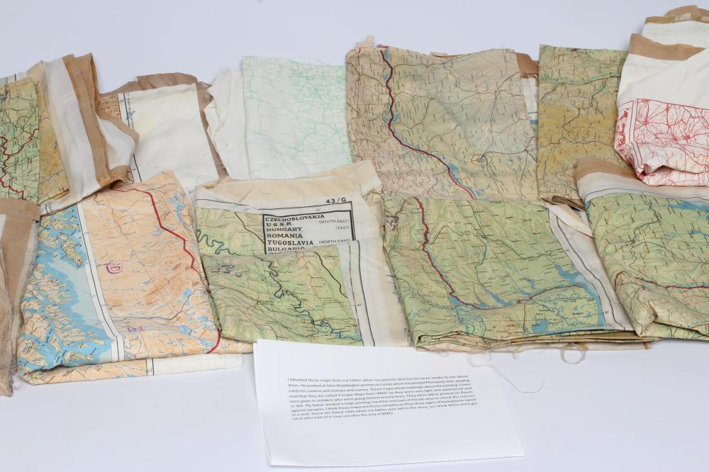 ELEVEN SECOND WORLD WAR ESCAPE MAPS on silk or rayon, covering varied areas across Europe (Est. plus Image