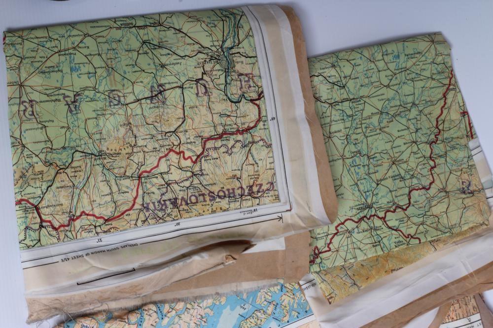 ELEVEN SECOND WORLD WAR ESCAPE MAPS on silk or rayon, covering varied areas across Europe (Est. plus Image