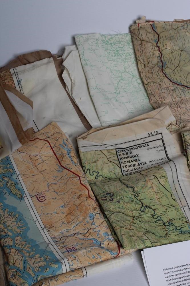 ELEVEN SECOND WORLD WAR ESCAPE MAPS on silk or rayon, covering varied areas across Europe (Est. plus Image