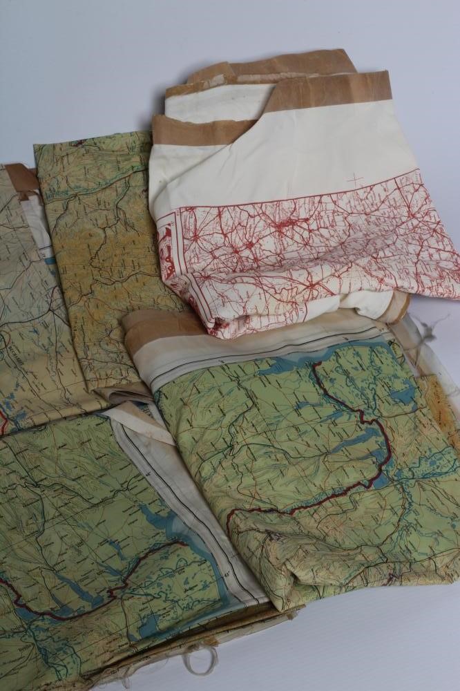 ELEVEN SECOND WORLD WAR ESCAPE MAPS on silk or rayon, covering varied areas across Europe (Est. plus Image