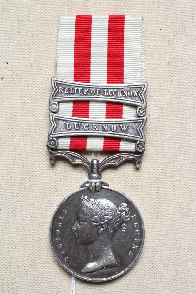 AN INDIAN MUTINY MEDAL with Relief of Lucknow and Lucknow clasps, awarded to Henry Dunbar of the Image