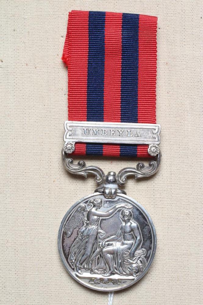 AN INDIAN GENERAL SERVICE MEDAL 1854 with Umbeyla clasp, awarded to Frederick Lawrence of the 1st Image