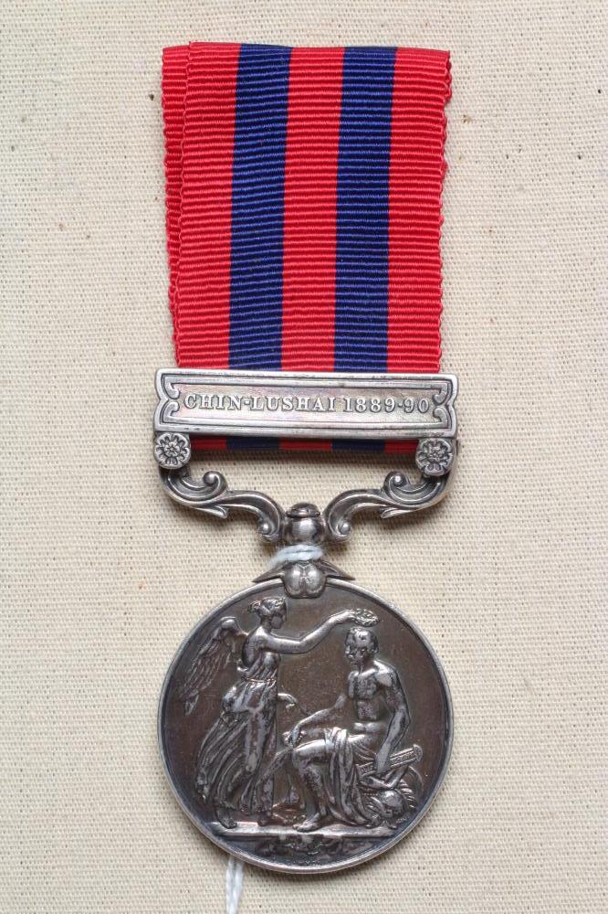 AN INDIAN GENERAL SERVICE MEDAL 1854 with Chin-Lushai 1889-90 clasp, awarded to Naick Harkolman Rai Image
