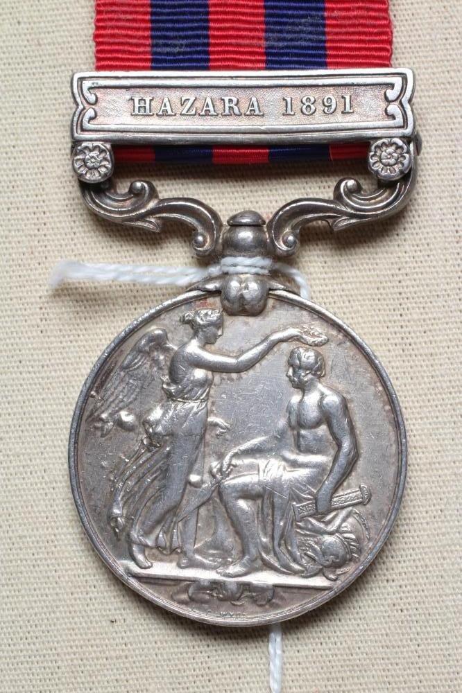 AN INDIAN GENERAL SERVICE MEDAL 1854 with Hazara 1891 clasp, awarded to Sepoy Ram Sign of the Image