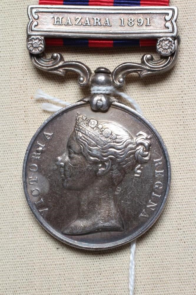 AN INDIAN GENERAL SERVICE MEDAL 1854 with Hazara 1891 clasp, awarded to Sepoy Ram Sign of the Image