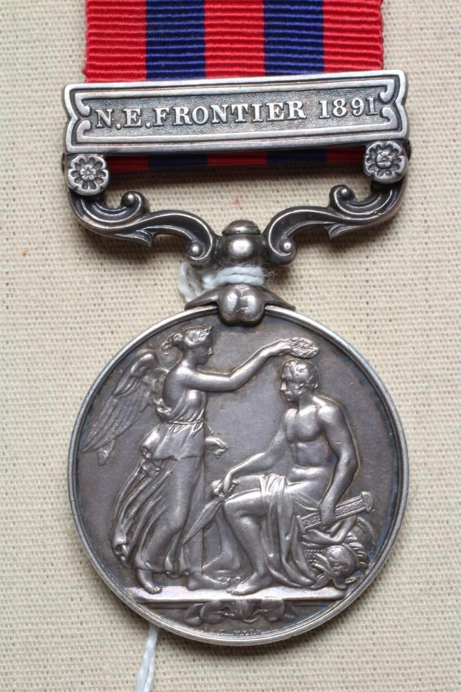 AN INDIAN GENERAL SERVICE MEDAL 1854 with North Eastern Frontier 1891 clasp, awarded to Naru Pun of Image