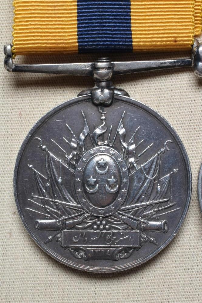 A PAIR OF BRITISH VICTORIAN SUDAN MEDALS, comprising a Sudan Medal and a Khedive's Sudan Medal, Image